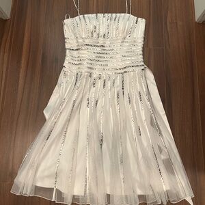 JS collections White and Silver Striped Dress